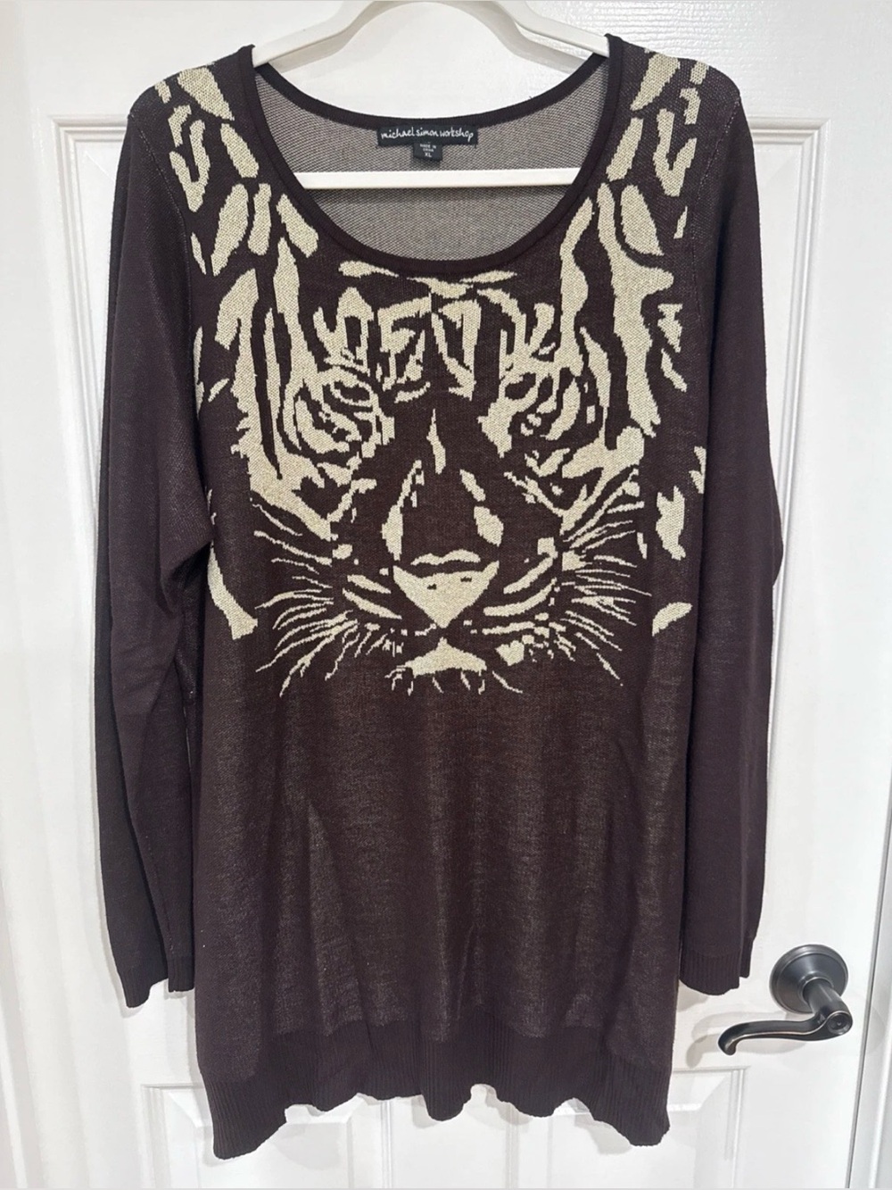 Michael Simon Workshop VTG Women's XL Tunic Sweater Brown Multi Tiger Metallic